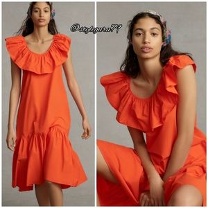 NWT, Anthropologie, Flouncy Ruffled Maxi Dress In BRIGHT RED/ORANGE